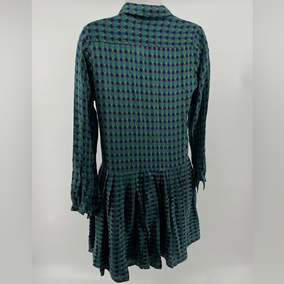 Jamison 100% Silk Shirt Dress with Pockets - Green, Blue & Yellow - Size Small - Picture 5 of 10